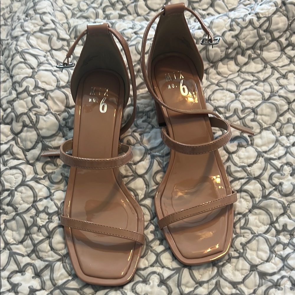 No. 6 Tan Heeled Sandals with Ankle Strap